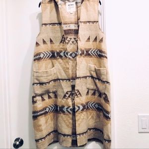 Southwestern Style Long Hooded Poncho Cardigan Vest, NWOT